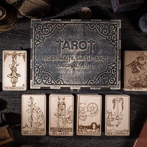 Wooden Tarot Cards in Box, Engraved Tarot Deck, Set of 78 Personalized Cards, Gift Divination Tool