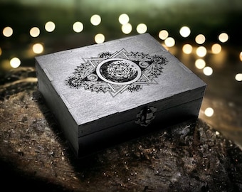 Tarot Card Box, Double Deck Storage, Witch Decor, Engraved Wooden