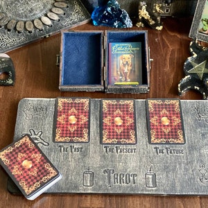 Wooden box for Tarot cards & Tarot spread board, personalized divination gift, future reading tools