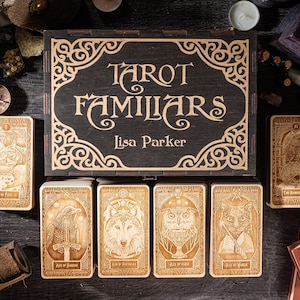 Tarot Familiars, wooden Tarot deck in box, personalized engraved Tarot cards, 78 cards set, divination & mystic tools