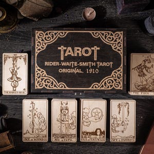 Cartas de tarot de madera Rider, baraja de tarot de madera en caja, cartas de tarot grabadas, juego de 78 cartas, herramienta de adivinación de regalo