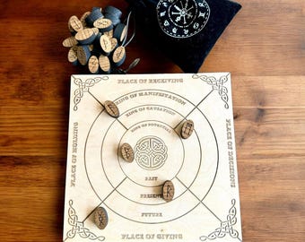Hölzerne Runen Feldmatte: Hexenaltar Wahrsagetafel
