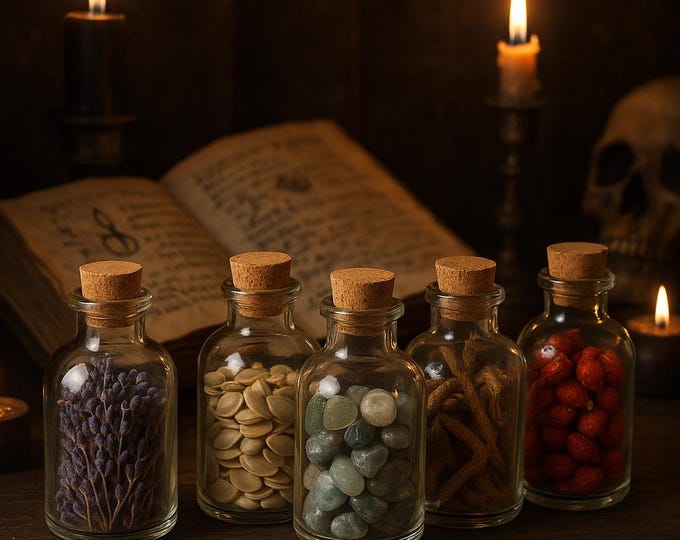 Spell Bottles Set: Glass Apothecary Jars with Cork Lids