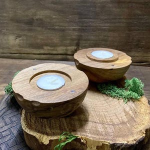 Mond Holzkerzenhalter, Teelichthalter aus Holz, Hexen Altar, magisches Ritual, esoterischer Kerzenhalter