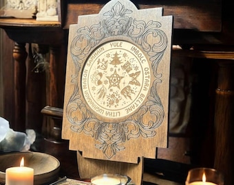 Wiccan Wheel of the Year Wooden Calendar, Pagan Sabbats Altar Decor, Witchcraft Ritual Wheel, Spiritual Gift