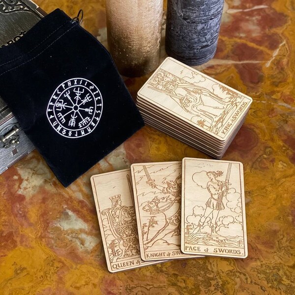 Swords suites Waite Smith Tarot cards, Wooden Tarot cards, engraved Tarot deck, fortune telling tools, witch gift