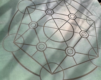 Dowsing mat, divination pad with zodiac circle, casting mat pendulum, leather altar pad