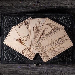 Tarot card deck by Rider in Wooden Black Box, Personalized Birch Plywood box, Tarot card deck by Rider in box