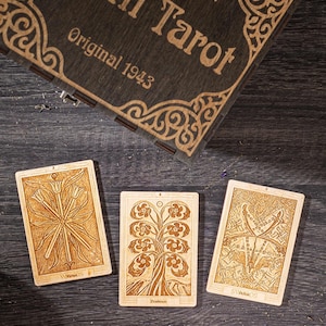 Thoth Tarot deck, set of 78 custom engraved cards, wooden Tarot cards, occult gift idea,