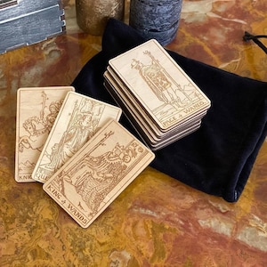 Suit of Wands, Rider-Waite-Smith Tarot cards, Wooden Tarot cards, engraved Tarot deck, fortune telling tools, witch gift
