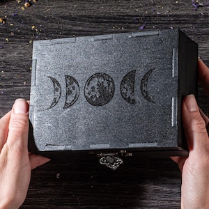 Maanfasen Tarotkaartdoos, gepersonaliseerde tarotkaarthouder, waarzeggerij, magische houten kist, heksendoos