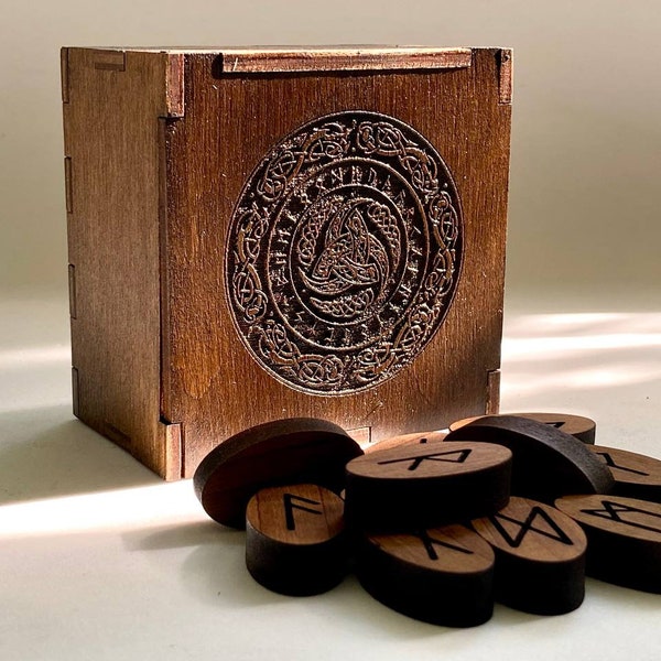 Scandinavian wooden Runes set in wooden personalizedbox, divination esoteric tools, Futhark runes, witch gift