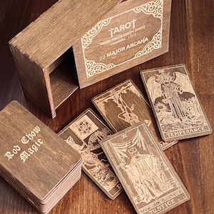 Cartas de Tarot de Waite Smith en caja de madera, 22 arcanos mayores, baraja de Tarot grabada, herramienta de adivinación,