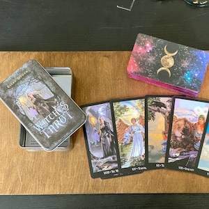 Carte dei Tarocchi delle Streghe in scatola di legno, mazzo di Tarocchi, set di carte oracolo in scatola e tavola da gioco, strumento di divinazione, regalo mistico occulto