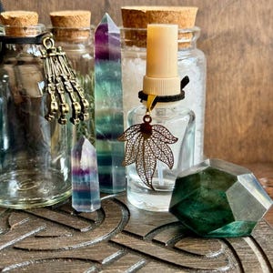 Magic potion glass empty bottles with leaf decor, apothecary magic bottle, witch gift, empty incl pipette, altar prop, magical witch