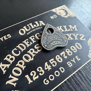 Black Ouija board & planchette, custom wooden talking spirit board, esoteric magic gift, planchette for spiritualism