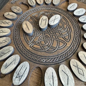 Nordic Runes in wooden box, Futhark runes, Scandinavian Norse runes, divination esoteric tools, witch gift