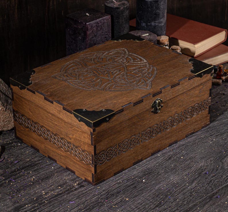 Scotland Storage Box Wooden Storage Box With Celtic Symbol, Viking Scandinavian Style ...