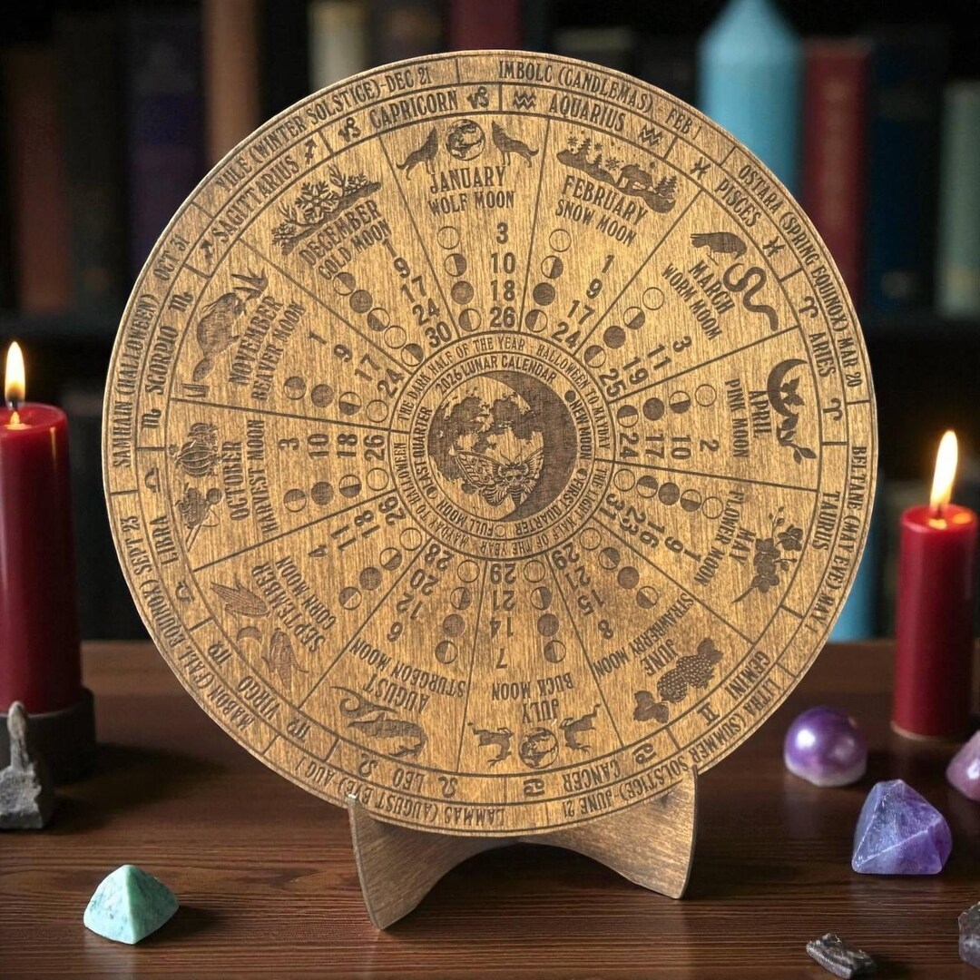 2026 Lunar Calendar Wooden Wall Art, Moon Phase Wheel, Astrology Zodiac ...
