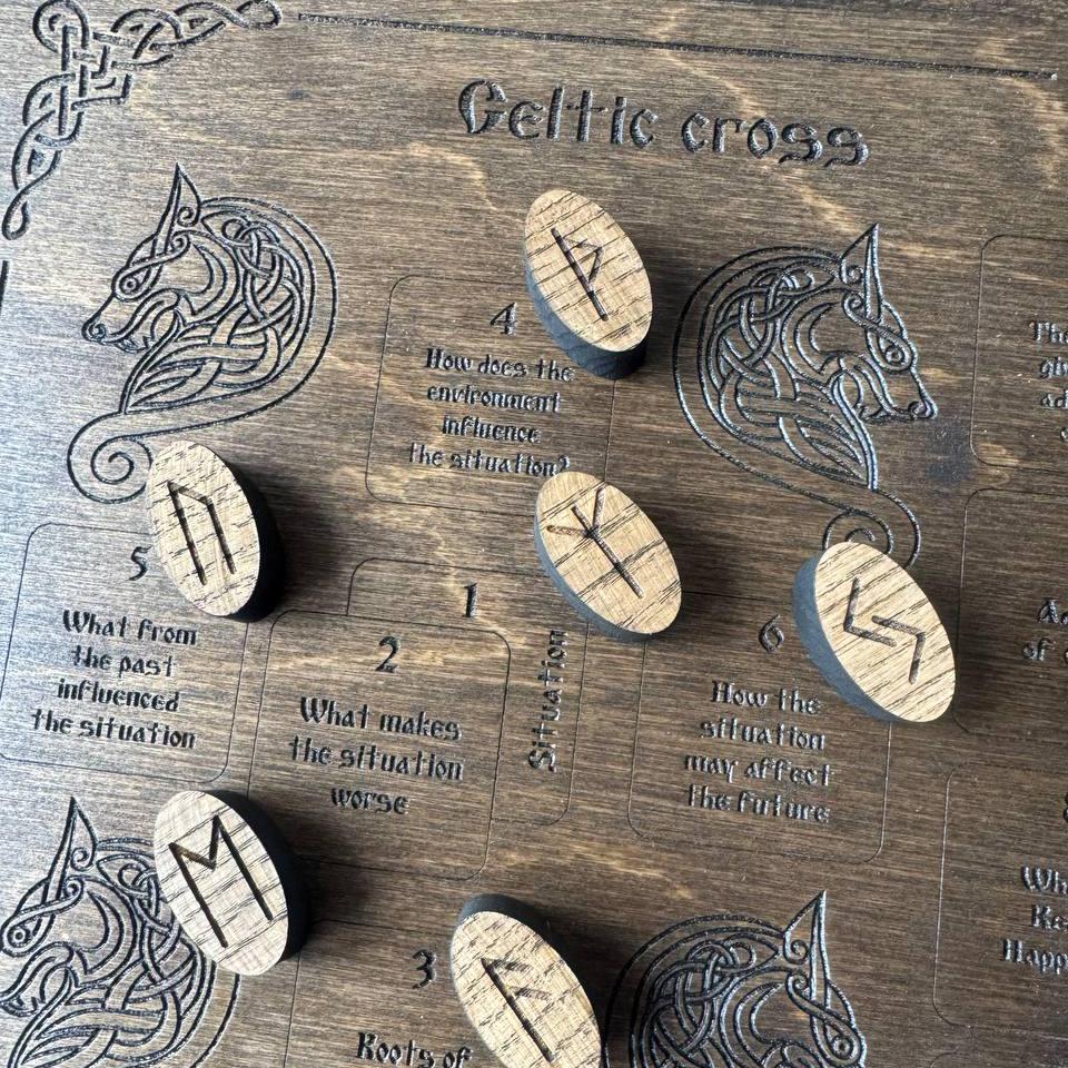 Decayed Cross Rune Celtic Cross Layout Rune Board Beginner Divination Grid Wooden Altar ...