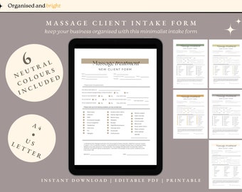 Massage Client Form, Client Intake Form, New Client Form, Printable Client Form, Massage Therapy Form, Consultation  Form