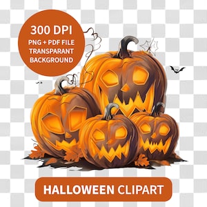 Halloween Clipart Pumpkin jack-o-lantern scary Orange 300 DPI PNG and PDF file, commercial use, sublimation art, t-shirt design, tote bag