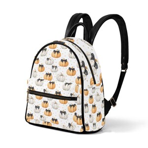 Fall Pumpkin Backpack – Cute Halloween Pumpkins with Polka Dots & Bows – Autumn Print Mini Backpack, Spooky Season Gift, Fall Esthetic
