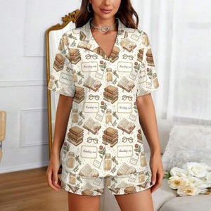 Book Lover Pajama Set for Women, Cozy Reading Aesthetic Sleepwear, Cute Bookish Pajamas, Reading Era Lounge Set Gift