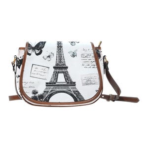 Bolso de mano con diseño de la Torre Eiffel de París: diseño parisino vintage con mariposas y postales, bolso bandolera para mujer, bolso de mano