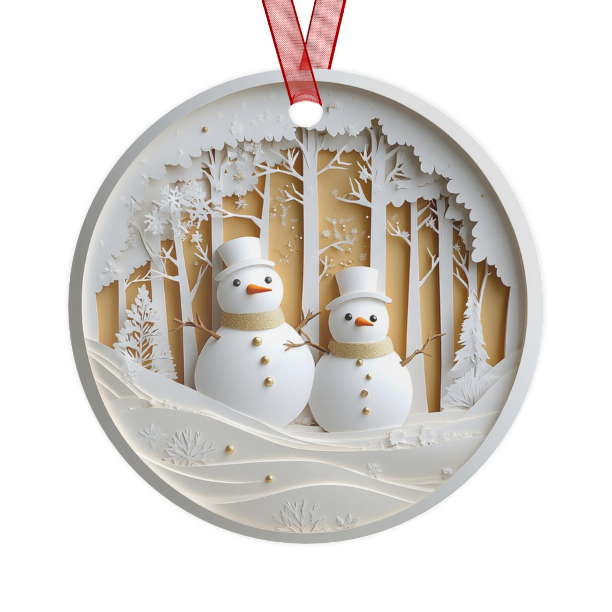 Elegant Snowman Couple Christmas Ornament Winter Wonderland Scene Snowy ...
