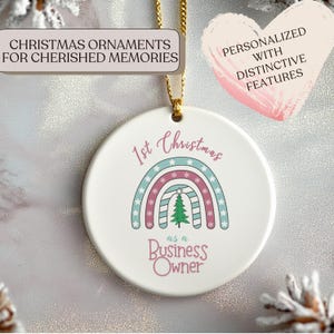 1st Christmas as a Business Owner Ceramic Ornament - Rainbow Design, Perfect for Entrepreneurs, Unique Holiday Keepsake, 2024