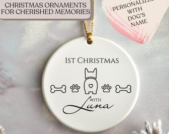 1st Christmas with Your Dog&#39;s Name Personalized Ornament – Custom Dog Lover Gift for Pet&#39;s First Holiday Celebration 2024, Tree Ornament