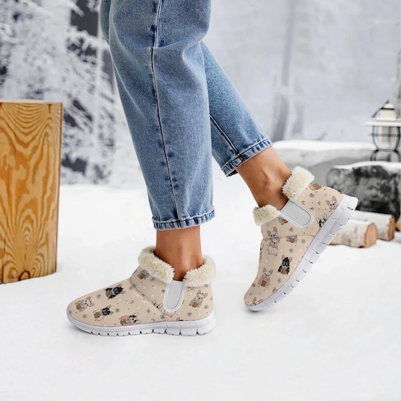 Christmas French Bulldog Snow Boots – Cute Dog Print, Cozy Fleece-Lined Winter Shoes, Holiday Gift for Her