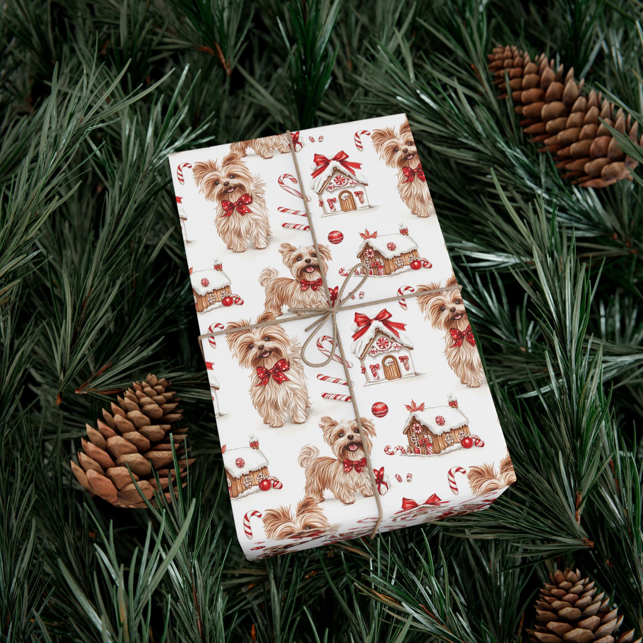 Yorkie Wrapping Paper Yorkie Christmas Wrapping Paper - Cute Holiday Gift Wrap With Yorkie ...