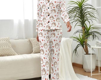 Hedgehog Print Pajama Set: Women's Cozy Sleepwear