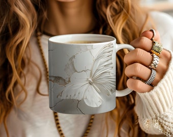 Cracked Wall, Butterfly 3d Ceramic Mug Design, Hole in the Wall, Creative Mug, Gift for Mom