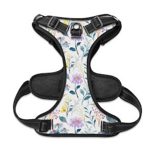 Floral Adjustable Dog Harness, Watercolor Flower Design No-Pull Harness for Small, Medium, and Large Dogs