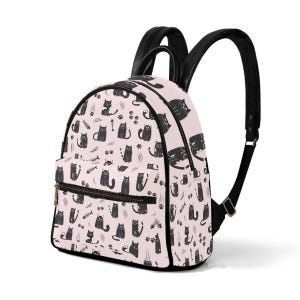 Black Cat Halloween Backpack – Spooky Cute Fall Aesthetic Bag, Witchy Goth Cat Print, Pastel Halloween Vibes Bookbag, Small Size Backpack