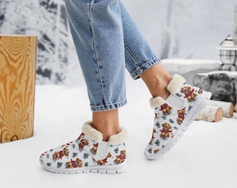 Christmas Dachshund Snow Boots 2027 - Cute Doxie Print Cozy Fleece-Lined Winter Boots, Dachshund Mom Holiday Gift