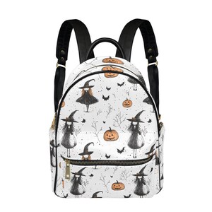 Spooky Witch & Pumpkin Backpack Autumn Aesthetic Bag with Bats | Halloween Cute Cottagecore Fall Vibes, Witch backpack, Halloween aesthetic