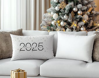 Personalized Happy New Year 2025 Pillow, Modern New Year&#39;s Decor, Minimalist 2025 Celebration Accent Pillow, add your name
