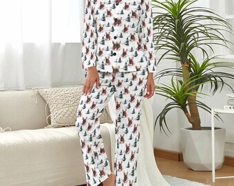 French Bulldog Christmas Pajamas – Cozy Holiday Dog PJs with Snowy Tree Pattern, Cute Frenchie Lover Sleepwear, Winter Lounge Set
