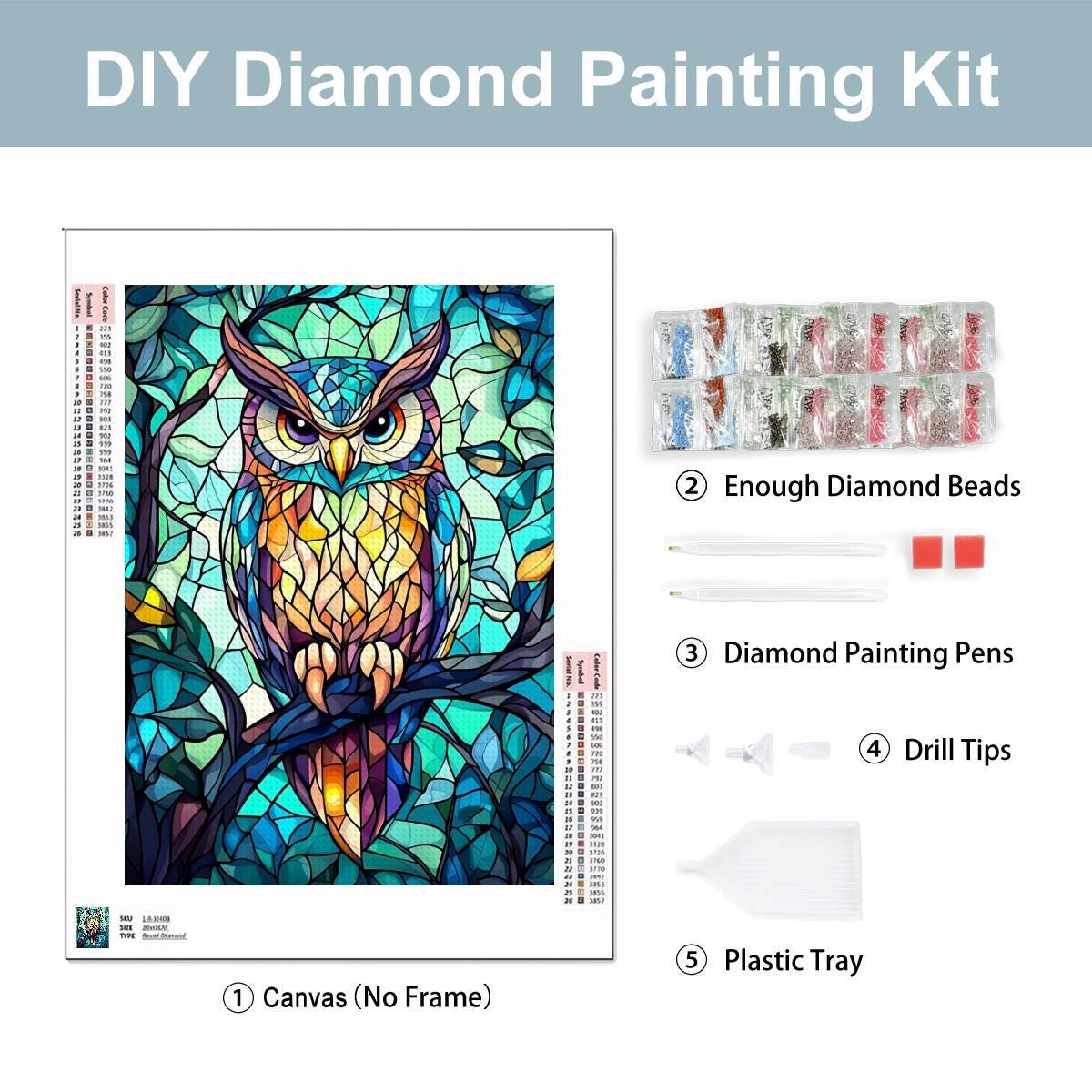 Stained Glass Owl Diamond Painting Kit, DIY 5:7 Ratio Wall Art with Vibrant Colors, Nature-Inspired