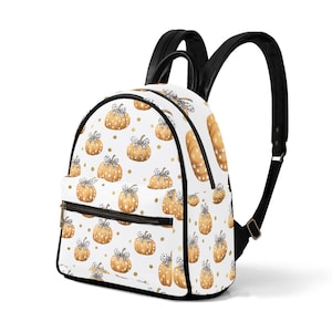 Pumpkin Print Backpack for Women – Cute Fall Halloween Polka Dot Pumpkin Bag, Autumn Festival School Backpack, HelloFall, Fall esthetic