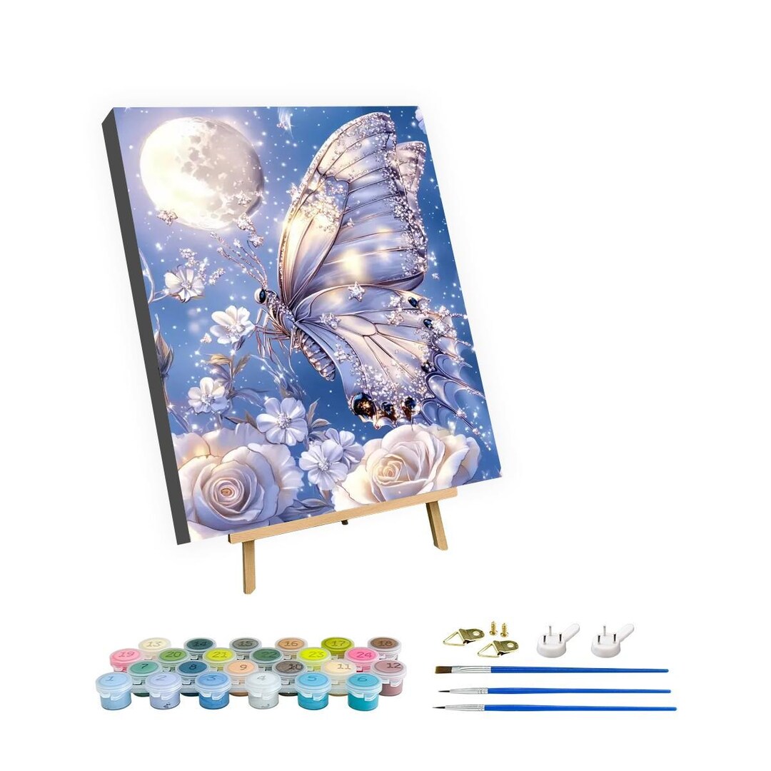 Glittering Butterfly Moon Paint by Numbers Kit With Stand - Enchanting ...
