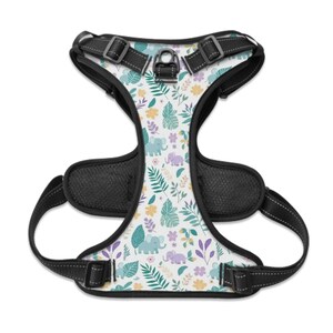 Adjustable Dog Harness with Jungle Elephant and Floral Design, No-Pull Pet Harness for Small, Medium, and Large Dogs