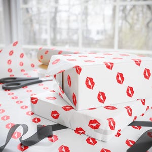 Wrapping Paper, Red Lips Kiss Design - Perfect for Gift Wrapping, Scrapbooking, Crafts, DIY Projects, Stationery Sets