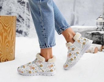 Christmas Dachshund Snow Boots – Cute Dog Print, Cozy Fleece-Lined Winter Shoes, Holiday Gift for Her