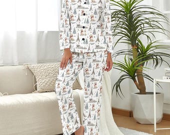 Parisian Urlaub Labrador Pyjamas gemütlicher Hund Druck Damen Weihnachten Nachtwäsche Französisch Chic Winter PJs Geschenk für Ihre DogMama GeschenkEiffelTowerParis