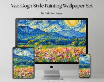 Floral Van Gogh Painting Art Wallpaper Icons Kit Desktop Computer Gouache Art Digital Download Calm Background Wallpaper Windows 4k Quality